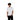 Man wearing a white t-shirt with a small black logo on a white background
