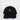 Black cap with a white logo on a white background